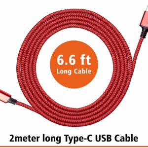 Tarkan 6.6 ft Long Rugged Dash & Warp Charging Data Type C Cable for All USB-C Android Mobile Phones (Red) Supports 5V 6A & 5V 4A (20W & 30W)