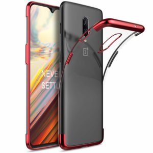 Tarkan Luxury Plating Transparent Soft Back Case Cover Compatible with OnePlus 6T 360 Full Protection (Red)