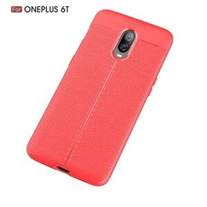 TARKAN OnePlus 6T Leather Textured Case – Rugged Shock Proof HQ Rubberized Back Cover (Red)