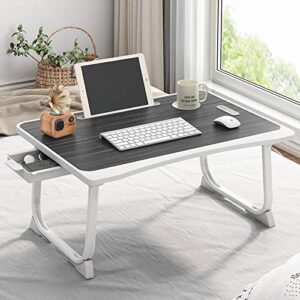 Tarkan Portable Folding Laptop Desk for Bed, Lapdesk with Handle, Drawer, Cup & Mobile/Tablet Holder for Study, Eating, Work (Black)