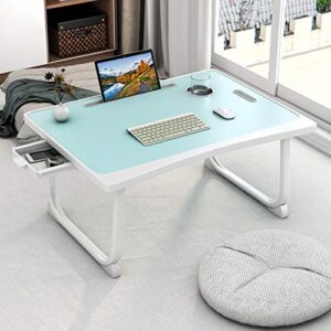 Tarkan Portable Folding Laptop Desk for Bed, Lapdesk with Handle, Drawer, Cup & Mobile/Tablet Holder for Study, Eating, Work (Blue)