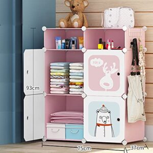 Tarkan Kids Wardrobe Closet, DIY Modular Storage Organizer with Doors, Sturdy & Safe (Pink)