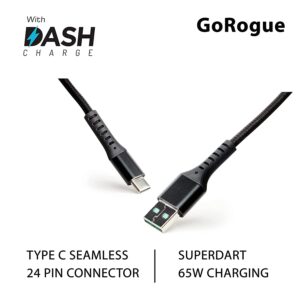 GoRogue SuperDart Charging Braided Type C Cable, Suitable For Upto 65W For All OnePlus Phones Till 9 Pro/9R (Black)