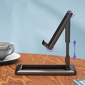 GoRogue Height & Angle Adjustable Desk Cellphone Holder for All Mobiles & Tablets, Universal Foldable Dock Stand (Black)