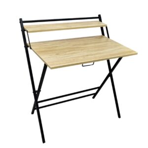 GoRogue 2-Shelf Folding Desk for Home, No-Assembly Computer/Study Table with Bookshelf for Small Spaces (Beige)